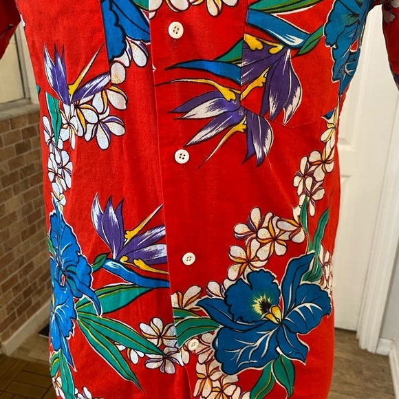 SunForce Mens Vintage 1980s Hawaiian Shirt Size Medium Slim Fit Red Button Down - Picture 5 of 8